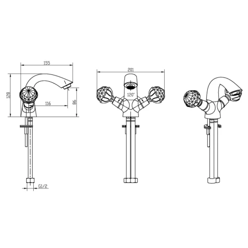 Купить купить смеситель для раковины, boheme imperiale presente, золото арт. 331