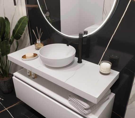 Купить купить столешница под раковину, armadi art flat, белый мрамор арт. 869-120-clct