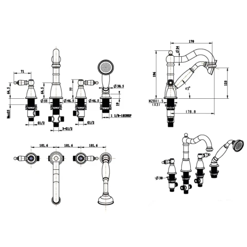 Купить купить смеситель на борт ванны, boheme camelia, бронза арт. 391-camelia