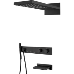 Встроенная душевая система с изливом с термостатом, трехпозиционная black, Boheme ZODIAC арт. 133-2-B