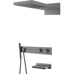 Встроенная душевая система с изливом с термостатом, трехпозиционная gun metal, Boheme ZODIAC арт. 133-2-GM