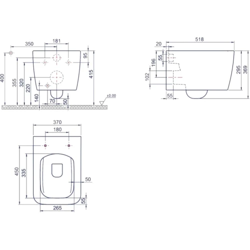 Купить купить подвесной унитаз с функцией биде (без крышки), boheme zen, 967-2 цвет: белый