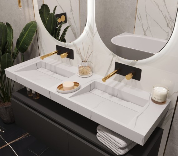 Купить купить раковина двойная, armadi art flat, белый мрамор арт. 859-140-clct