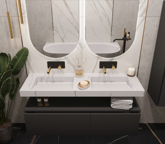 Купить купить раковина двойная, armadi art flat, белый мрамор арт. 859-140-clct