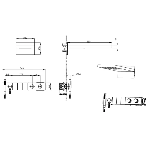 Купить купить встроенная душевая система с изливом с термостатом, трехпозиционная shine gun metal, boheme zodiac арт. 133-2-sgm