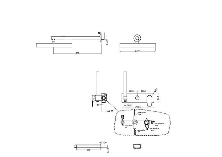 Купить купить смеситель встроенный для душа с верхней лейкой и изливом matt gold, boheme spectre арт. 454-2-mg