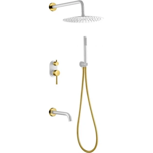 Купить купить встроенный смеситель с верхним и ручным душем + излив, boheme uno, 464-2-wg цвет: белый