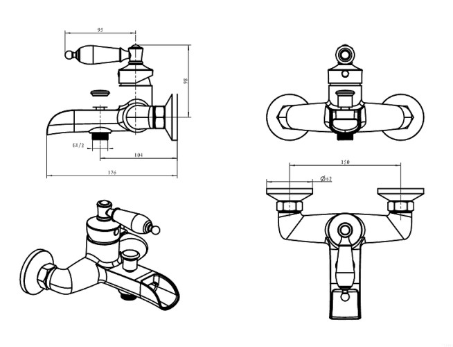 Купить купить смеситель для ванны, boheme vogue, золото арт. 213-sw