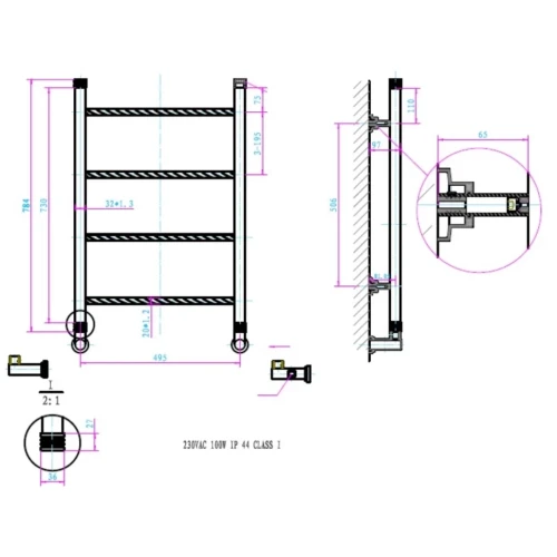 Купить купить полотенцесушитель электрический, 100w, boheme oro арт. 709