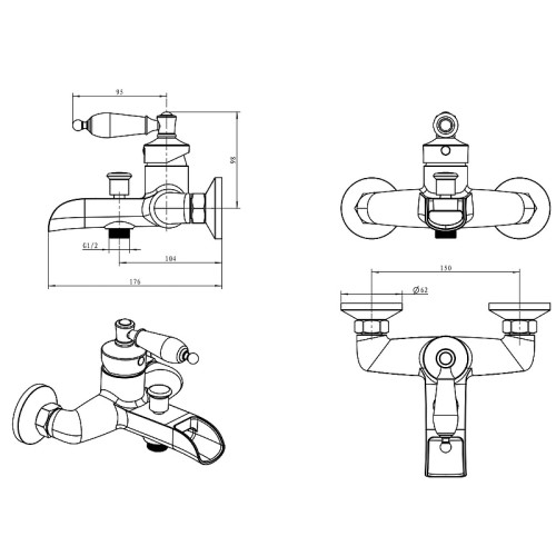 Купить купить смеситель для ванны, boheme vogue, золото арт. 213-blc