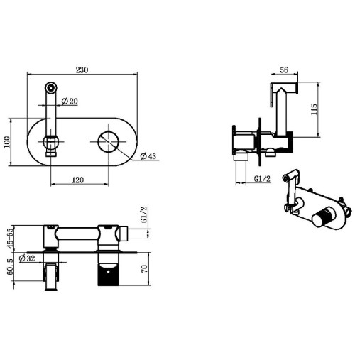 Купить купить смеситель гигиенический shine gun metal c ручкой diamond, boheme stick, арт. 127-sgm