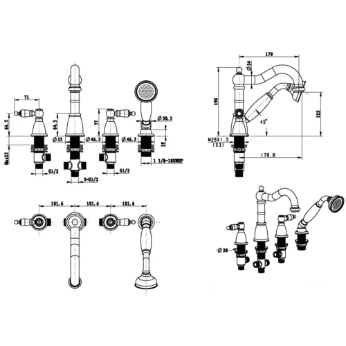 Купить купить смеситель на борт ванны, boheme royal cristal, бронза арт. 391-royal/crst black