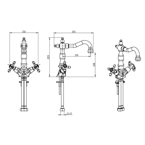 Купить купить смеситель для раковины, boheme royal cristal, золото арт. 292-royal/crst