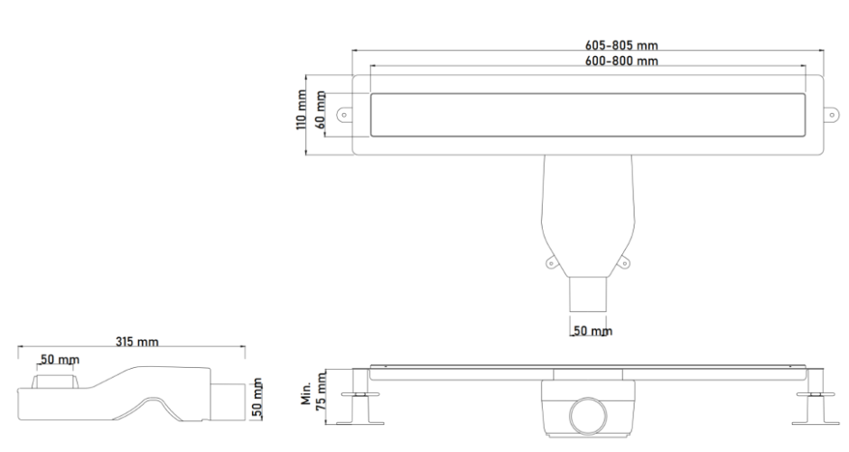 Купить купить душевой лоток с решеткой, armadi art premium linea, оружейная сталь арт. 982-80-gm