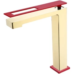 Смеситель для раковины, Boheme Q, золото, красный арт. 142-GR