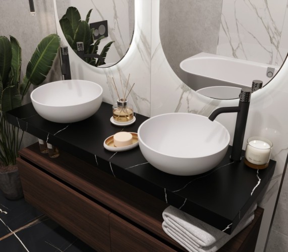 Купить купить столешница под раковину, armadi art flat, черный мрамор арт. 869-140-nm