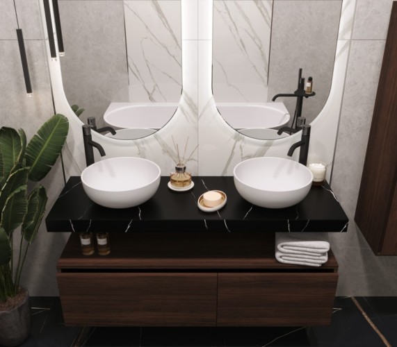 Купить купить столешница под раковину, armadi art flat, черный мрамор арт. 869-140-nm