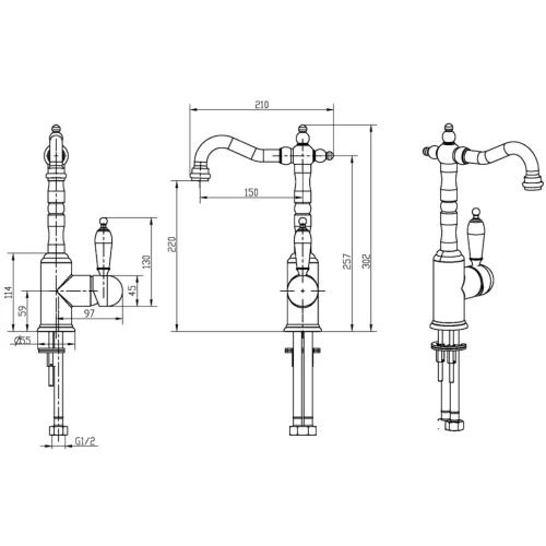 Купить купить смеситель для раковины, boheme tradizionale chromo, хром арт. 262