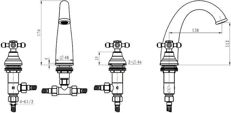 Купить купить смеситель для раковины, boheme royal cristal, бронза арт. 317-royal
