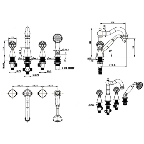 Купить купить смеситель на борт ванны, boheme imperiale, золото арт. 392