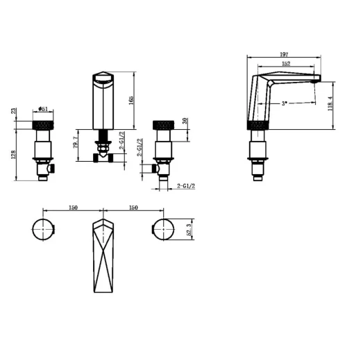 Купить купить смеситель для раковины, boheme venturo, черный арт. 150-bcr-diamond
