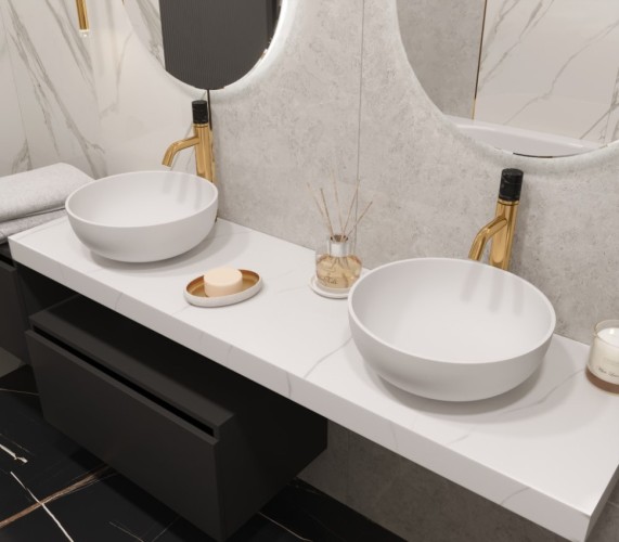Купить купить столешница под раковину, armadi art flat, белый мрамор арт. 869-160-clct