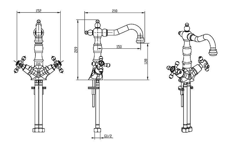 Купить купить смеситель для раковины, boheme royal cristal, бронза арт. 312-royal
