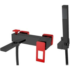 Смеситель для ванны, Boheme Q, черный, красный арт. 143-BR