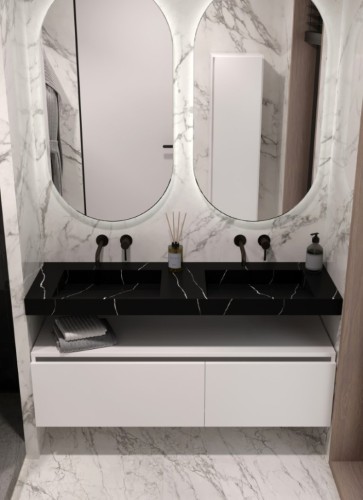 Купить купить раковина двойная, armadi art flat, черный мрамор арт. 859-140-nm